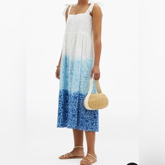 Juliet Dunn's white to blue gradient Shadow Flower-print midi dress NWT - Picture 2 of 10